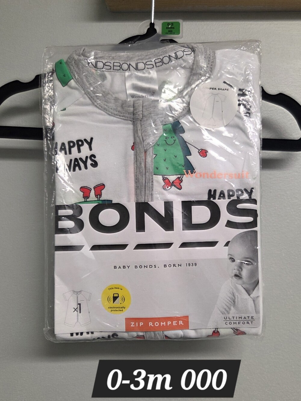 Bonds White Zip Christmas Romper 000 0-3m